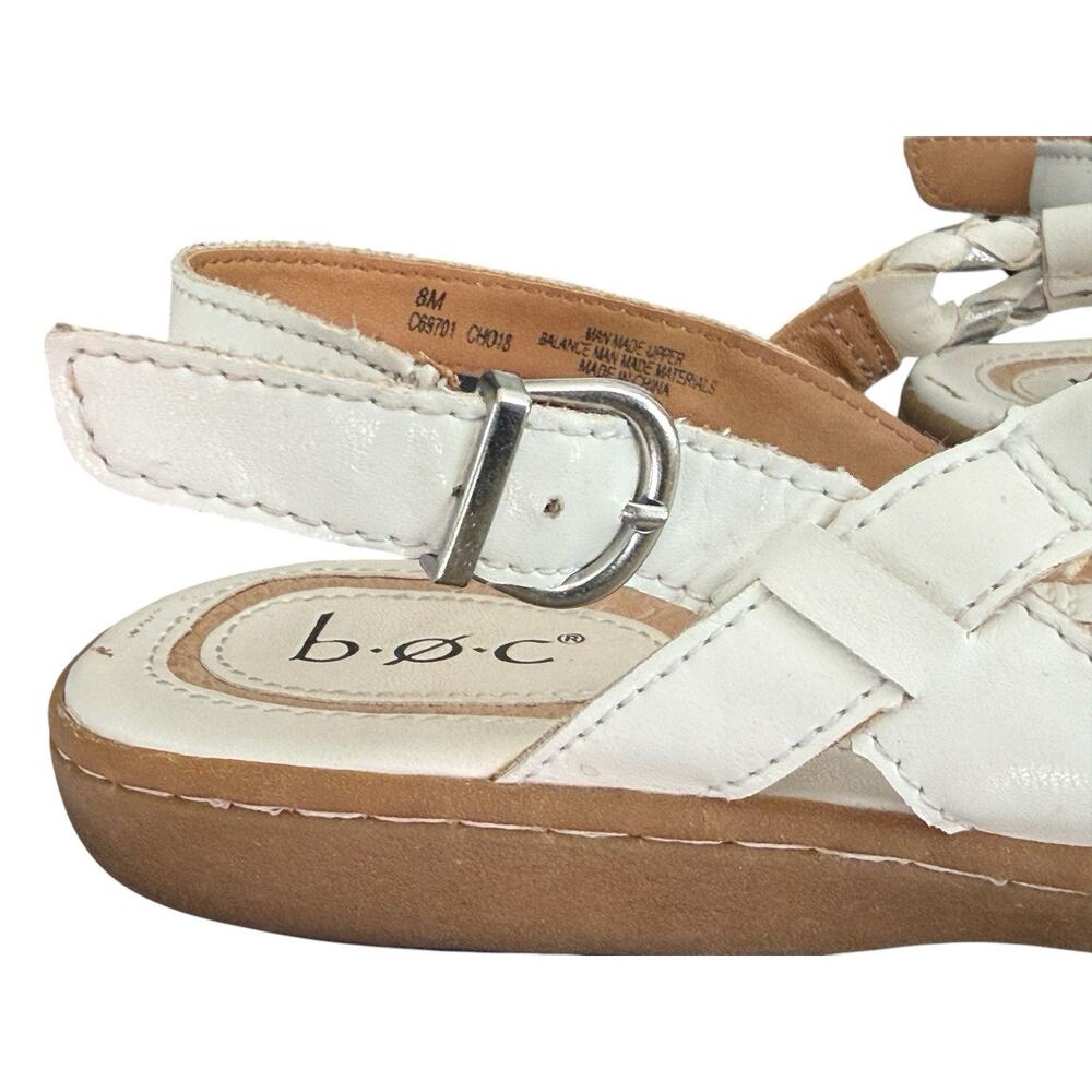 b.o.c Sandals White Silver Palti Faux Leather Thong Strappy Adj. Slingback 8M - Picture 4 of 7